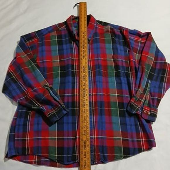 VTG Natural Choice Men's Flannel Shirt 2XL100% Cotton Red/Green/Blue Button-Down - Picture 9 of 12